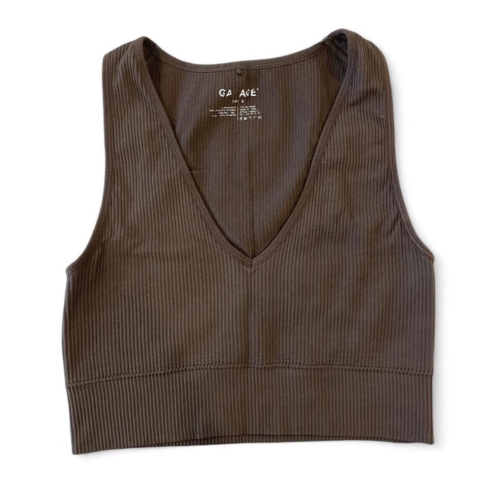 Garage Brown Ribbed Sleeveless Crop Tank